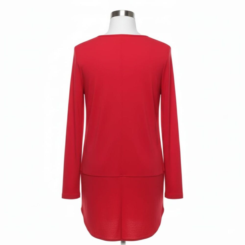 Lauren Ralph Lauren Modest Red Tunic Top  Long Sleeve Stretchy Knit Sz L - Picture 2 of 7